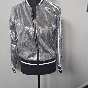 Women's Silver Sequin Varsity Jacket